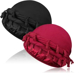 2 Pcs Satin Lined Turban With Long Twist Straps, Silky Head Wraps for Men, Halo Head Scarf for Hair