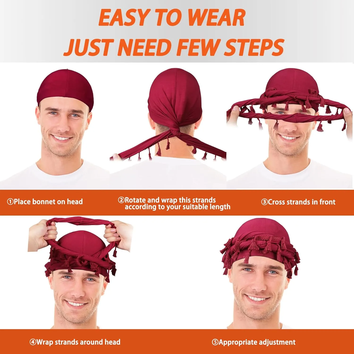 2 Pcs Satin Lined Turban With Long Twist Straps, Silky Head Wraps for Men, Halo Head Scarf for Hair