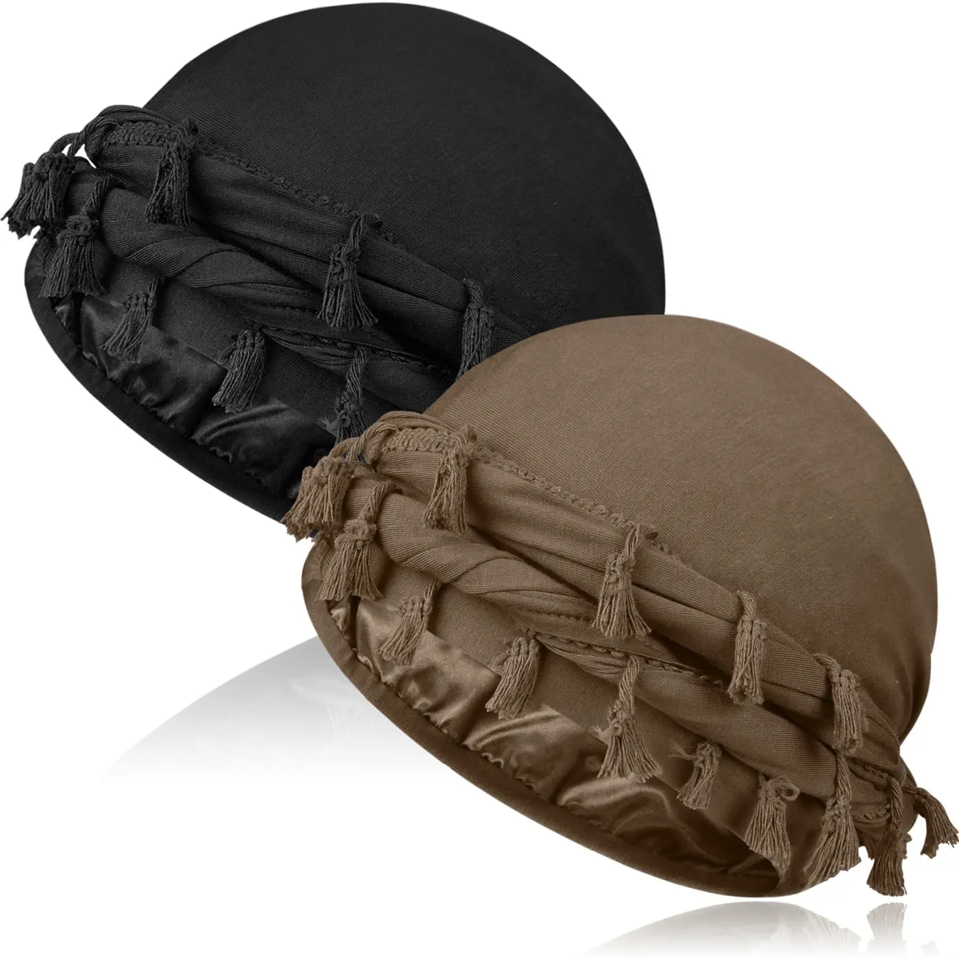 2 Pcs Satin Lined Turban With Long Twist Straps, Silky Head Wraps for Men, Halo Head Scarf for Hair