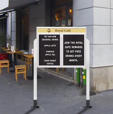 60" x 36" Outdoor Message Center Letter Board with Posts   Header | Eco-Design, Free-Standing 2-Door Faux Wood Enclosed Display Case