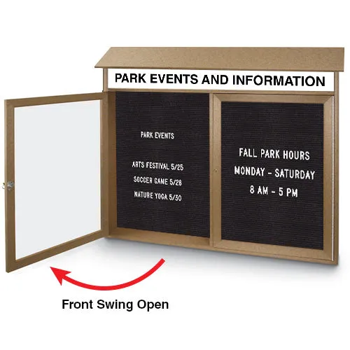 60" x 36" Outdoor Message Center Letter Board with Posts   Header | Eco-Design, Free-Standing 2-Door Faux Wood Enclosed Display Case