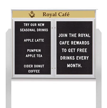 60" x 36" Outdoor Message Center Letter Board with Posts   Header | Eco-Design, Free-Standing 2-Door Faux Wood Enclosed Display Case