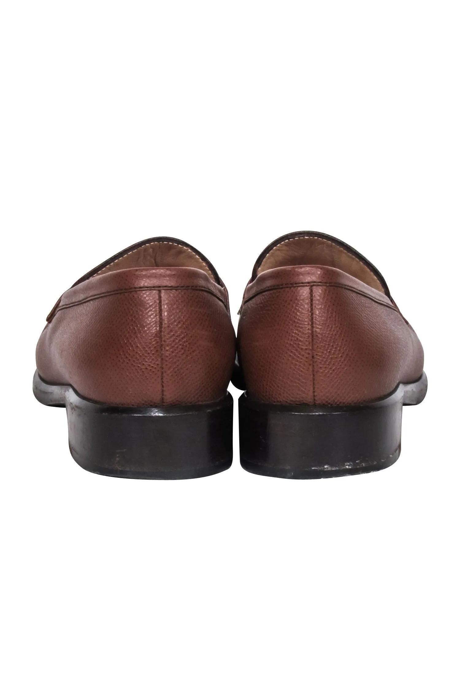 Chanel - Brown Leather Loafers w/ Stitched Logo Sz 7.5