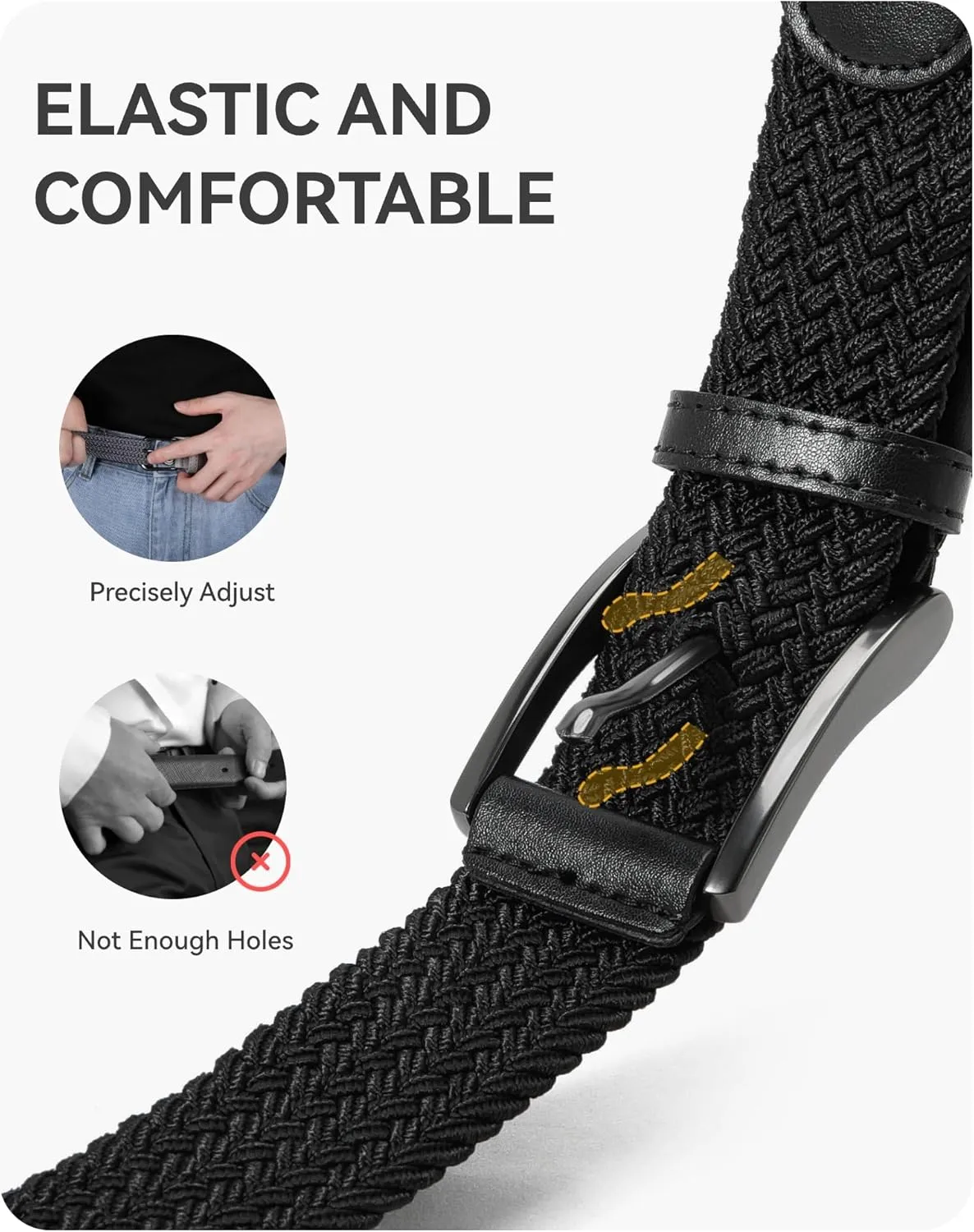 CHAOREN Mens Stretch Belt - 1 3/8" Elastic Braided Golf Belt for Men - Stretchy Web Fit Summer Casual Jeans
