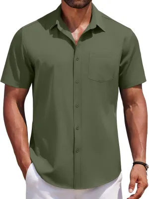 COOFANDY Men's Short Sleeve Button Down Shirts Casual Summer Untucked Wrinkle Free Dress Shirts with Pocket
