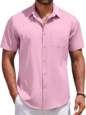 COOFANDY Men's Short Sleeve Button Down Shirts Casual Summer Untucked Wrinkle Free Dress Shirts with Pocket