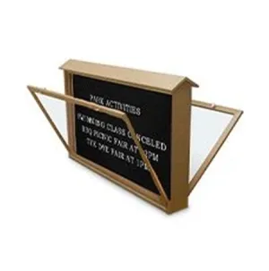 DOUBLE-SIDED Outdoor Message Center Letter Board 48 x 48 with Posts | Eco-Design, Faux Wood, BOTTOM Hinged Cabinet Doors