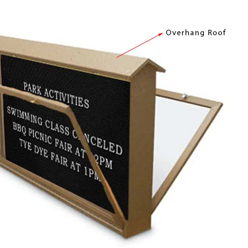 DOUBLE-SIDED Outdoor Message Center Letter Board 60 x 24 with Posts | Eco-Design, Faux Wood, BOTTOM Hinged Cabinet Doors