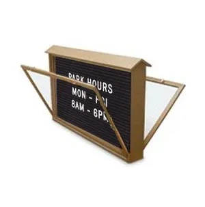 DOUBLE-SIDED Outdoor Message Center Letter Board 60 x 24 with Posts | Eco-Design, Faux Wood, BOTTOM Hinged Cabinet Doors