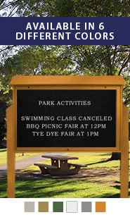 DOUBLE-SIDED Outdoor Message Center Letter Board 60 x 24 with Posts | Eco-Design, Faux Wood, BOTTOM Hinged Cabinet Doors