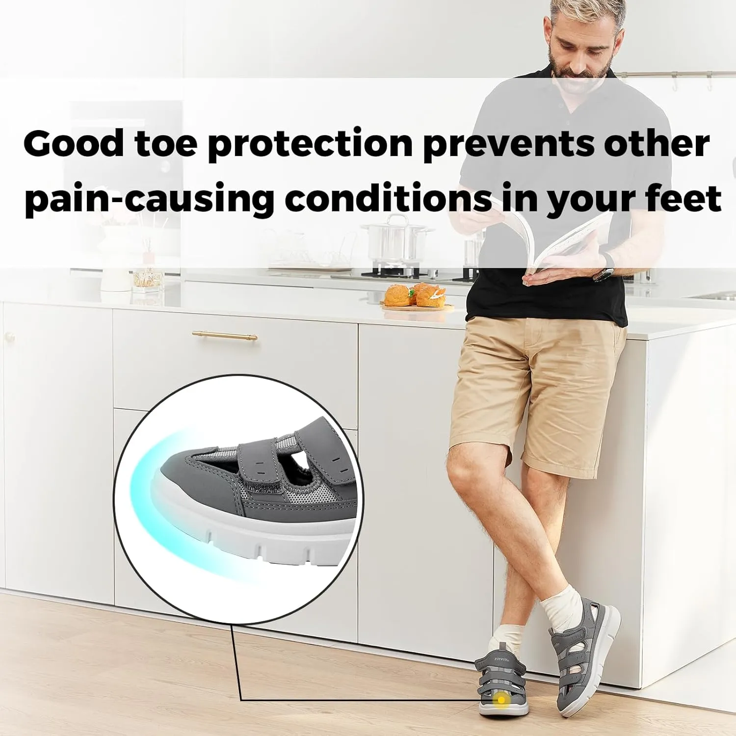 FitVille Diabetic Sandals for Men Wide Width with Arch Support Comfortable Mens Diabetic Sandals Fully Adjustable Straps Lightweight