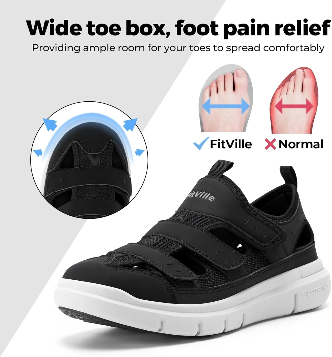 FitVille Diabetic Sandals for Men Wide Width with Arch Support Comfortable Mens Diabetic Sandals Fully Adjustable Straps Lightweight