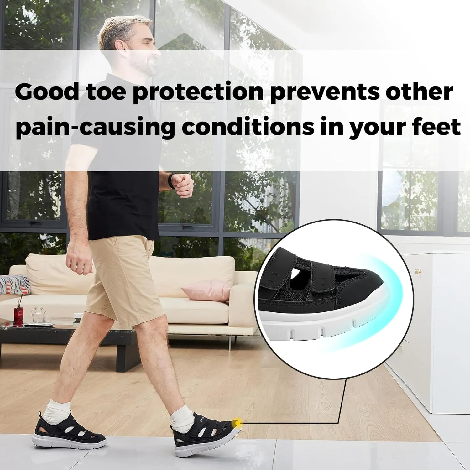 FitVille Diabetic Sandals for Men Wide Width with Arch Support Comfortable Mens Diabetic Sandals Fully Adjustable Straps Lightweight