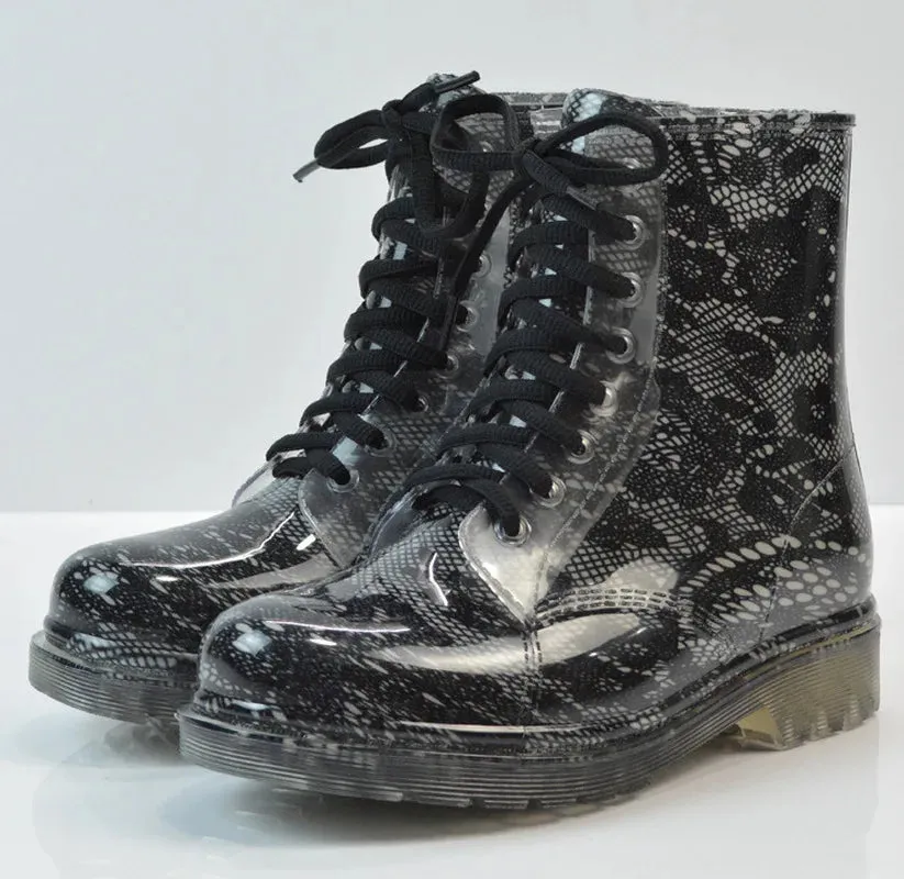 Joskaa New Spring Autumn Women Rain Boots Transparent Waterproof Colorful  Boot Woman Leopard Print Ankle Boots Big Size755