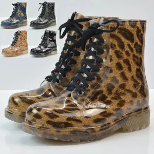 Joskaa New Spring Autumn Women Rain Boots Transparent Waterproof Colorful  Boot Woman Leopard Print Ankle Boots Big Size755