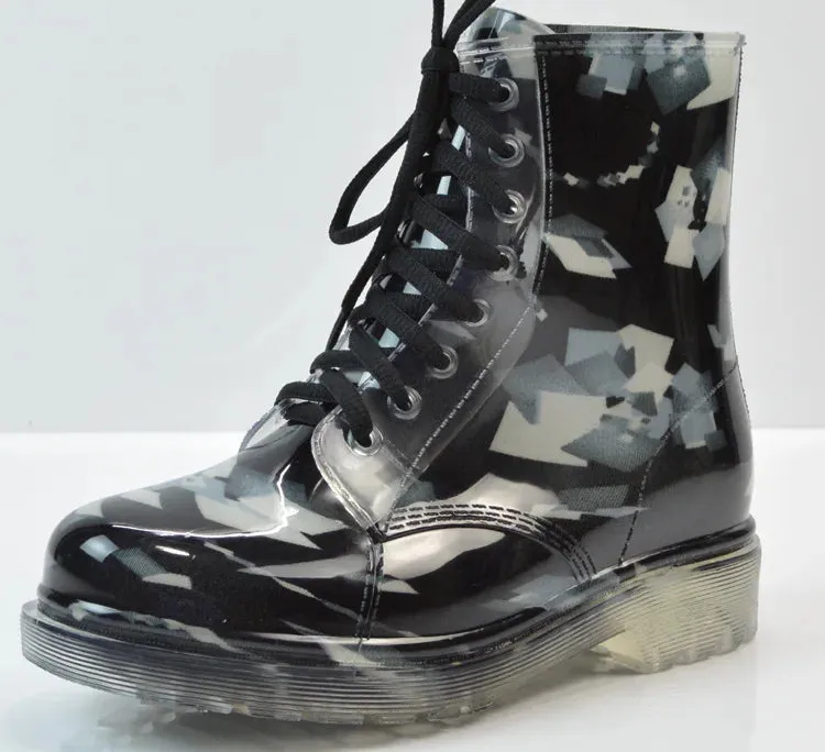 Joskaa New Spring Autumn Women Rain Boots Transparent Waterproof Colorful  Boot Woman Leopard Print Ankle Boots Big Size755