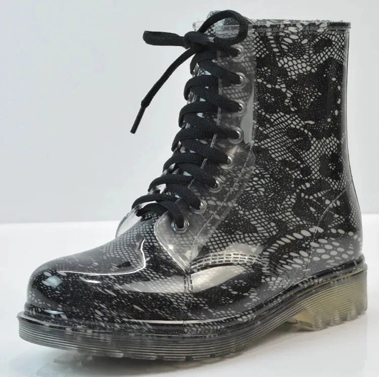 Joskaa New Spring Autumn Women Rain Boots Transparent Waterproof Colorful  Boot Woman Leopard Print Ankle Boots Big Size755