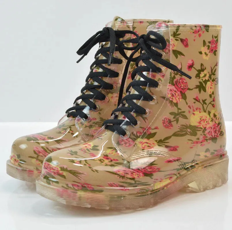 Joskaa New Spring Autumn Women Rain Boots Transparent Waterproof Colorful  Boot Woman Leopard Print Ankle Boots Big Size755
