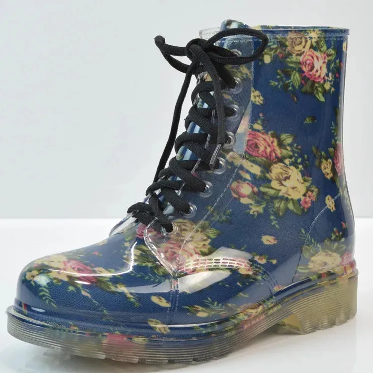 Joskaa New Spring Autumn Women Rain Boots Transparent Waterproof Colorful  Boot Woman Leopard Print Ankle Boots Big Size755