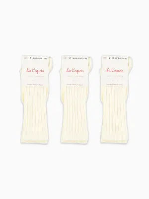 Off White Ribbed Knee High Kids Socks Set