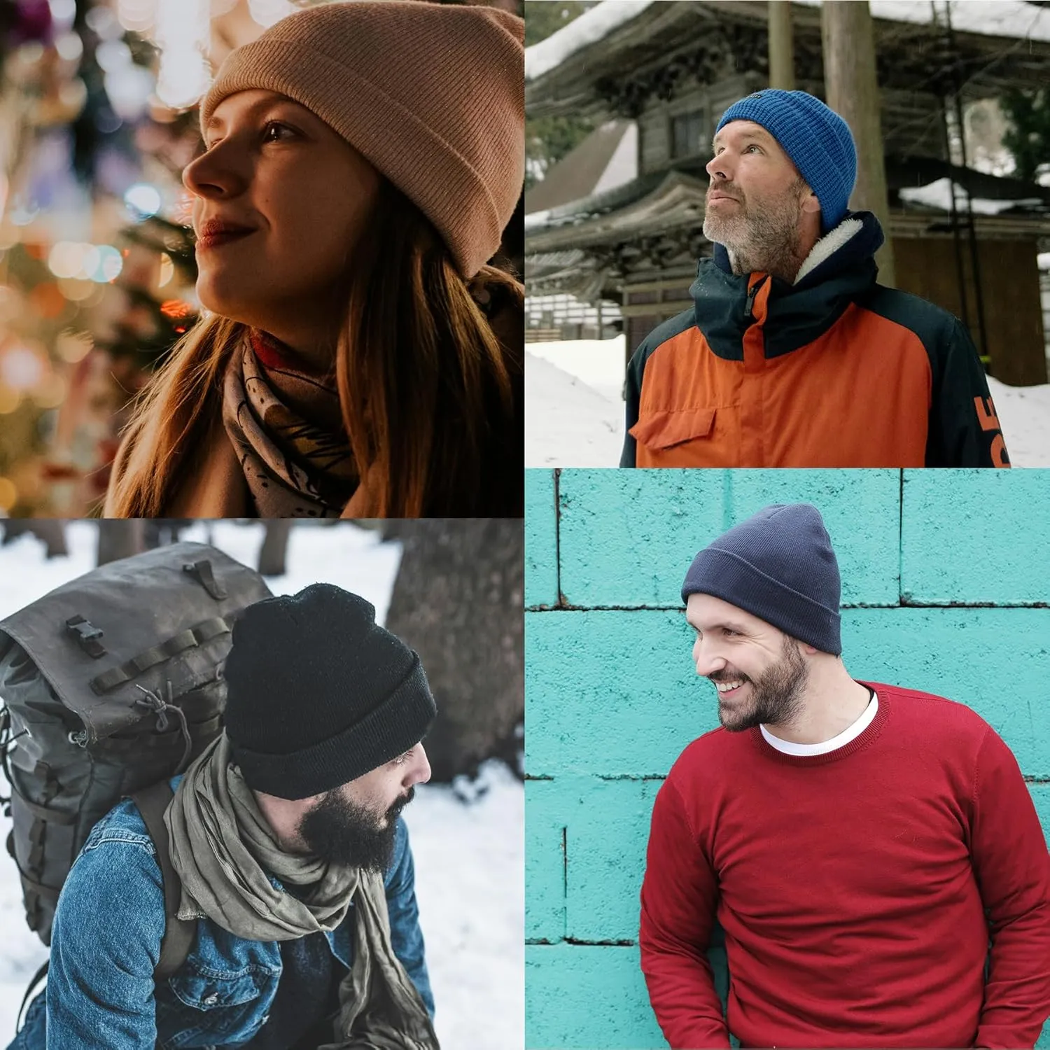 PFFY Beanie for Men Women Unisex Knit Cuffed Plain Winter Beanies Hats Skull Cap