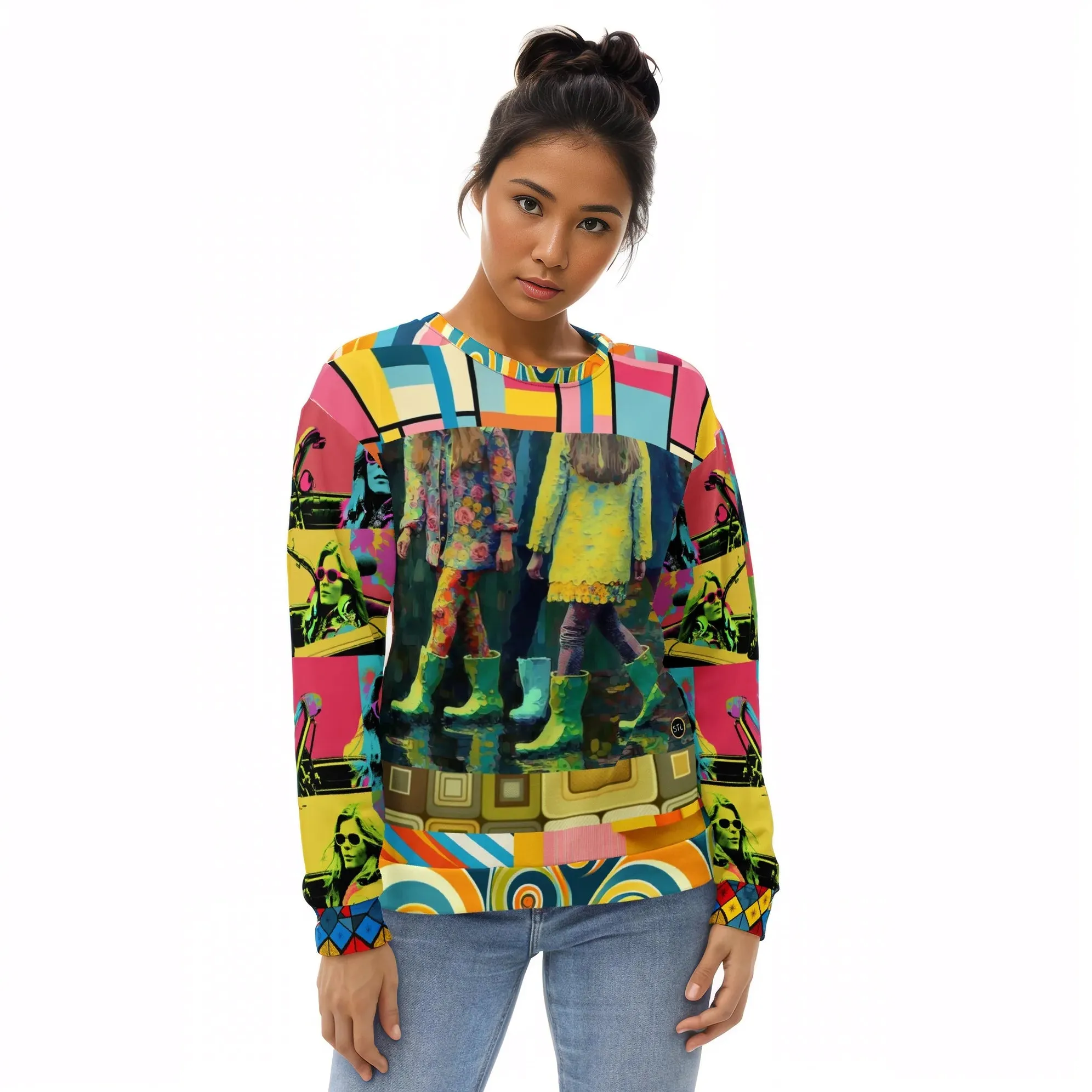 Spring Rain in Galoshes Retro Print Eco-Poly Unisex Sweatshirt