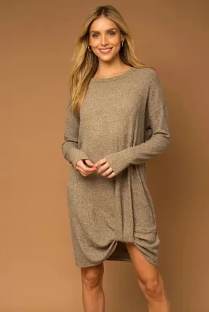 Twisted Ribbed Long Sleeve Mini Dress
