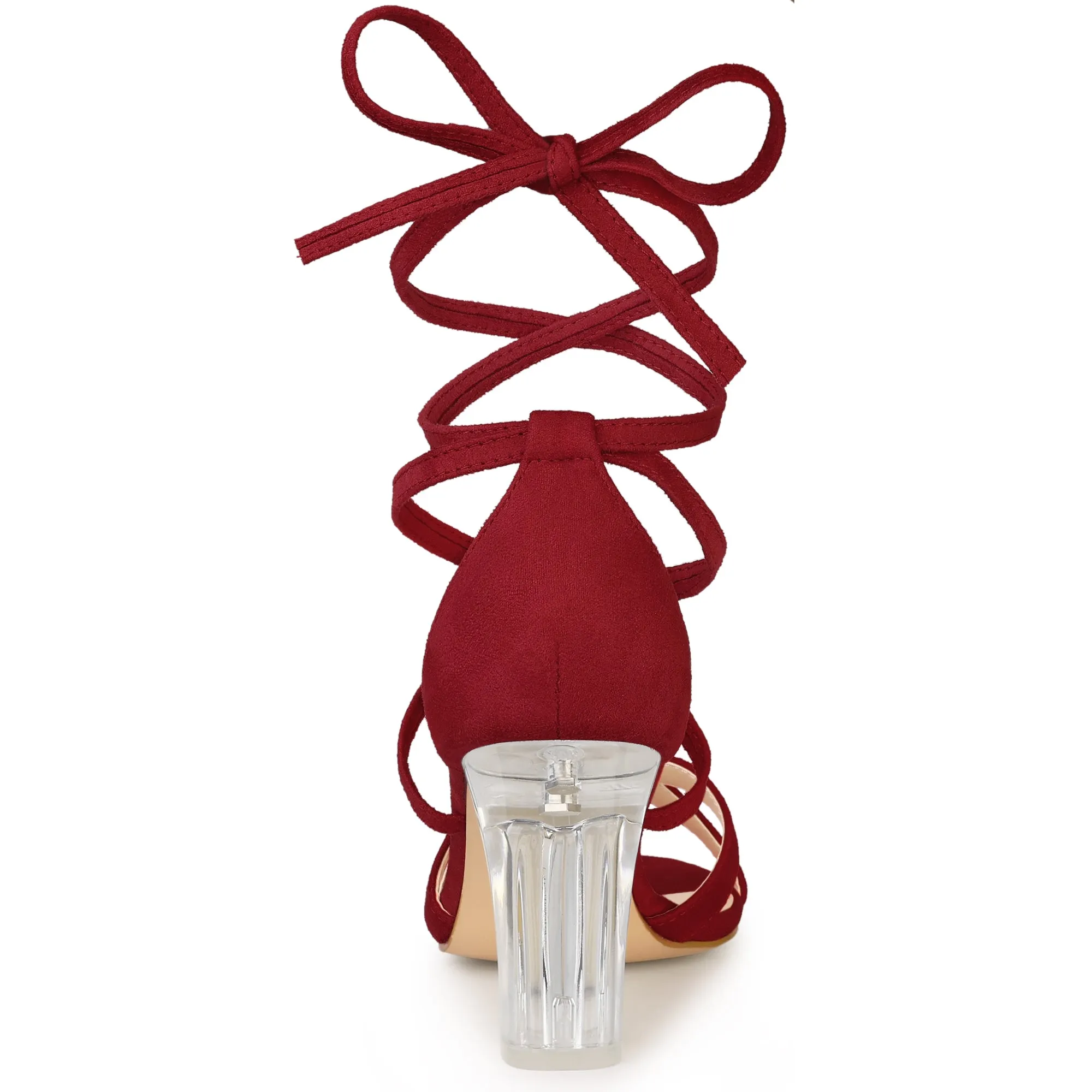 Velvet Vamp Ankle Lace Up Clear Block Heel Sandals